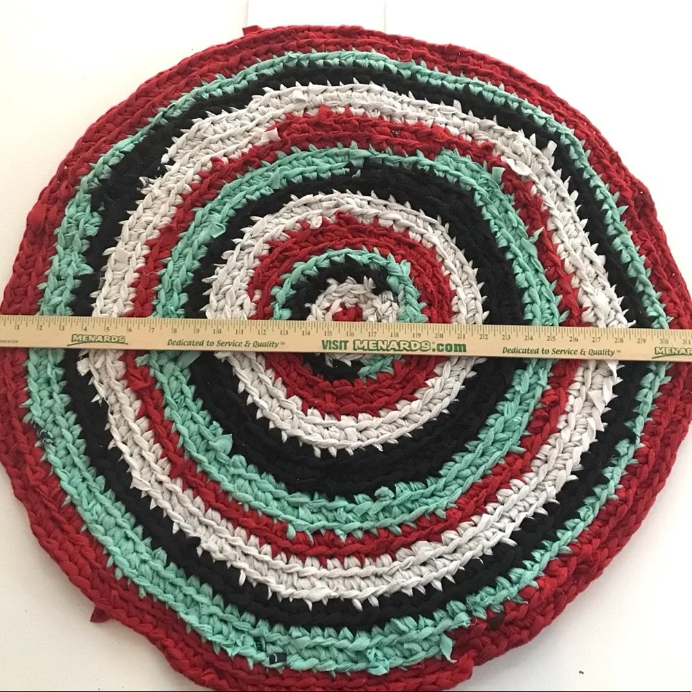 Handmade crocheted rug bathroom kitchen mat round 32”